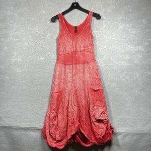 Inizio Linen Sleeveless Dress Womens Large Red Orange Pockets Lagenlook Artsy